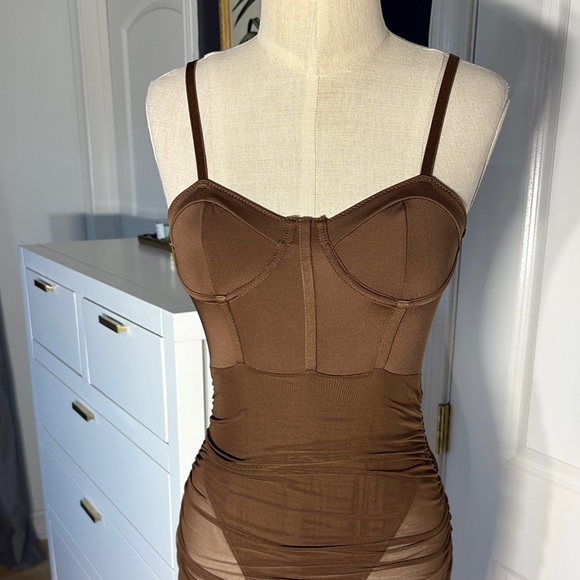 Brown Sheer Bodycon Dress - Picture 2 of 8